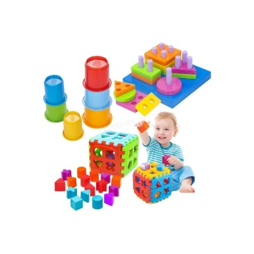 Kiki Eğitici 3'lü Set Sevimli Kule - Bultak Küp - Geometrik Şekiller